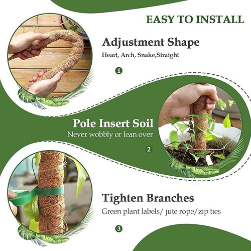2 Pack Moss Pole for Plants Monstera - 25 Inch Moss Poles for Climbing Plants Monstera, Bendable Moss Pole Stakes for Indoor, Handmade Coco Coir Plant Support for Plants Grow Upward