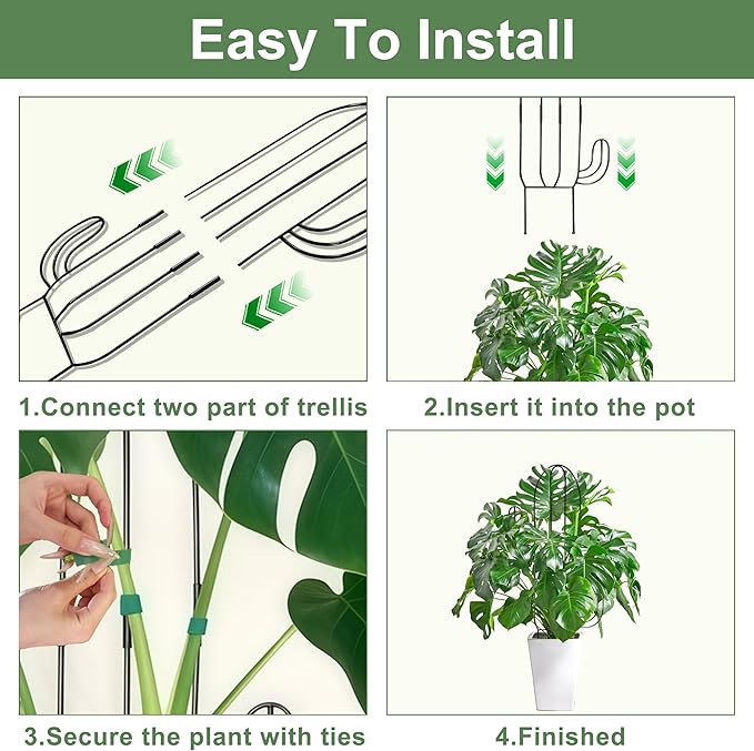 Plant Trellis for Climbing Plants Indoor, Cactus Trellis for Potted Plants, Pothos Hoya Monstera Metal Houseplant Climbing Support for Garden Balcony, 2P