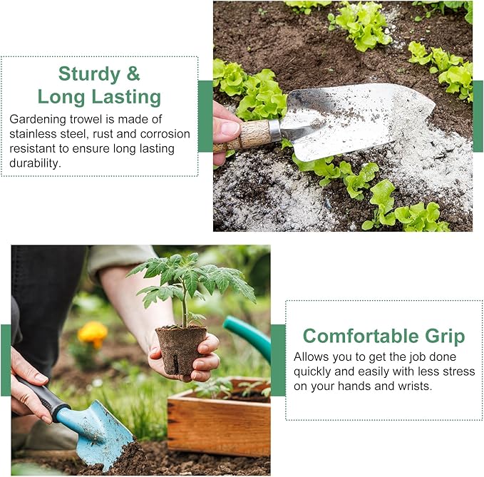 HARFINGTON Garden Soil Scoop 9.45 x 3.74 Stainless Steel Hand Shovel Spade with Handle for Planting Weeding Digging