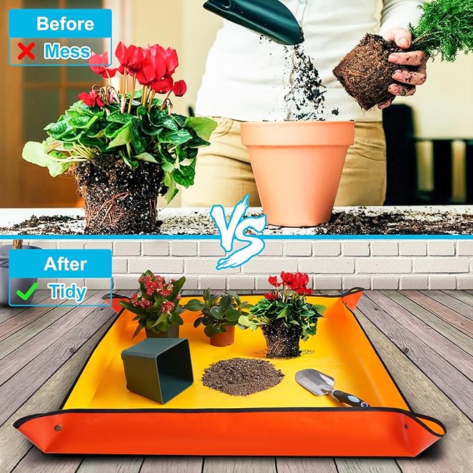 HNXTYAOB Large Potting Mat for House Plants Transplanting and Soil Mix Control Waterproof RepottingTray Gardening Tools Plant Gifts for Plant Lovers (39.5"X31.5")