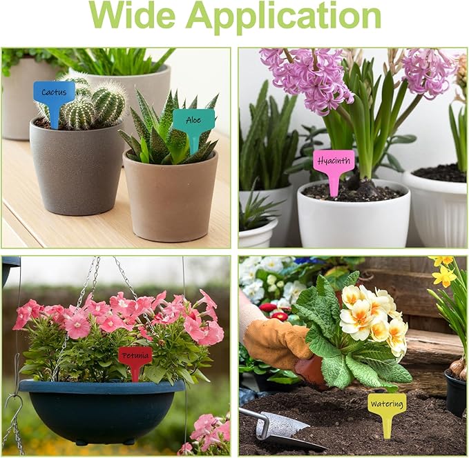 240Pcs 6 Colors Plant Labels with Plant Tie Waterproof Plastic Garden Stake Tags Reusable T-Type Nursery Garden Makers for Seedlings Flower Vegetables Herb Potted (6x10cm)