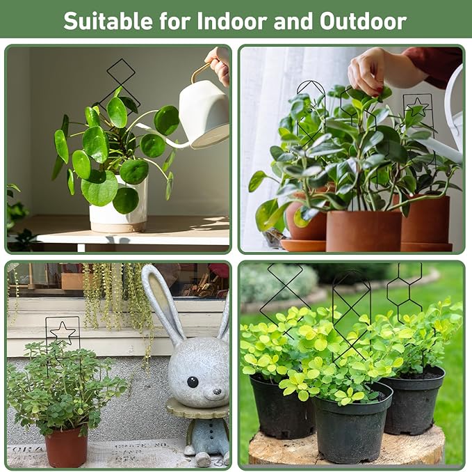 Trellis for Potted Plants, 14.6in Plant Trellis Indoor, Small Houseplant Trellis for Climbing Plants with Ties, Set of 4p Different Shape, Black