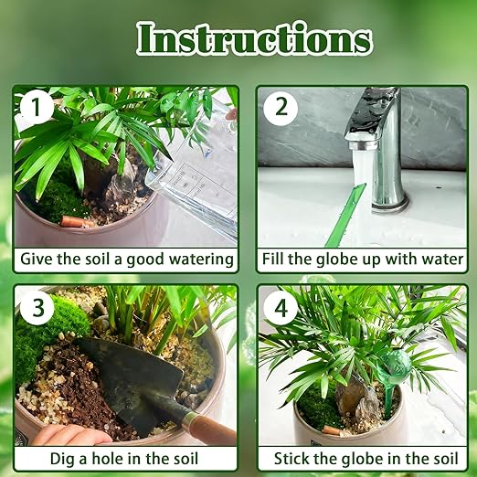 10 Pcs Self Watering Globes, Plant Watering Globes Automatic Watering Bulbs for Indoor Outdoor, Vacation Potted Plant Care Water Conservation Device (Green)
