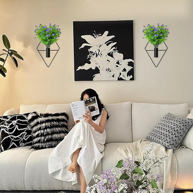 2 Pack Wall Decor Hanging Planters with Artificial Plants Metal Hanging Vase Indoor Plants Holder Modern Boho Wall Art for Bathroom Bedroom Living Room Office (Black Eucalyptus)
