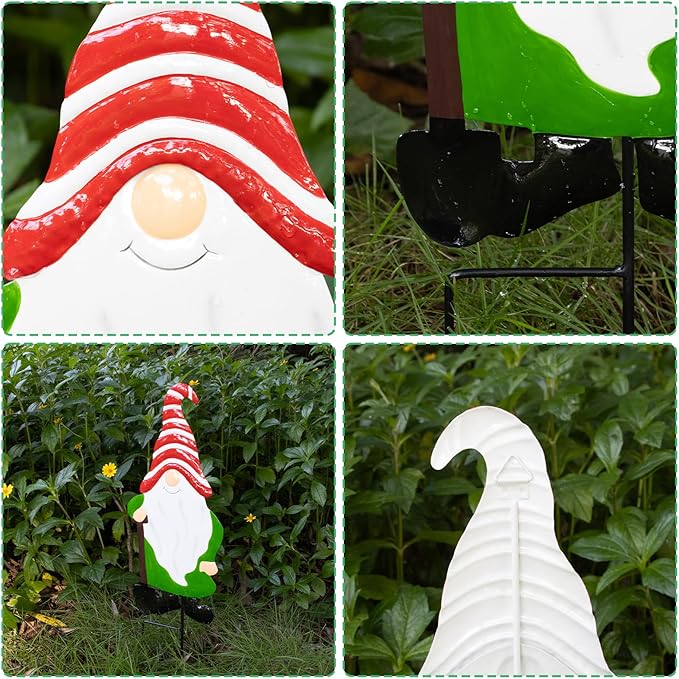Metal Yard Signs Decor for Rust Prevention, Yard Stakes with Gnomes for Outside Garden Yard Lawn Porch Holiday Party(Red)