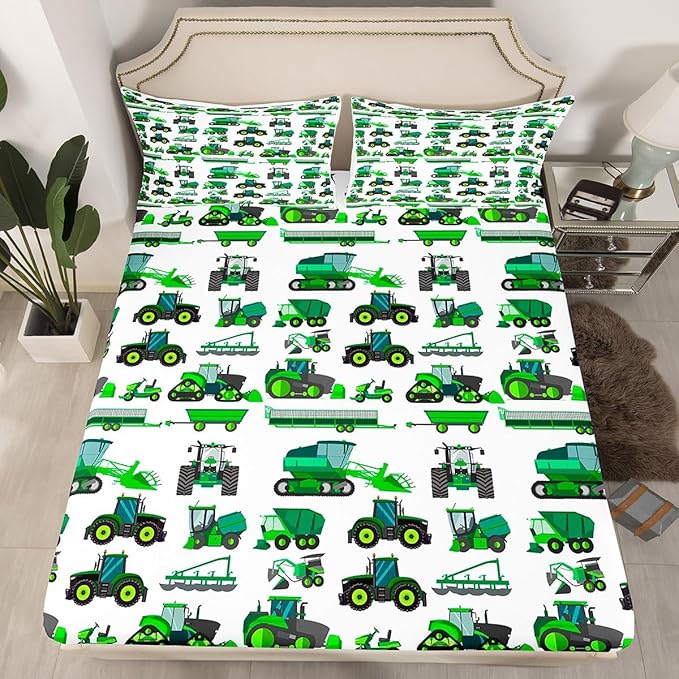 Feelyou Tractors Sheet Set Twin Size Kids Bed Sheets Boys Cartoon Farm Truck Bed Sheets Set Ultra Soft Construction Cars Bedding Set Children Equipment Car Decor Bedroom, Luxury Microfiber