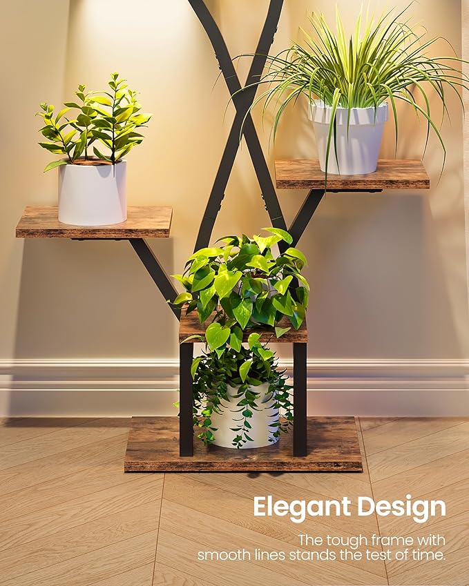 CHOEZON Plant Stand Indoor with Grow Light, 7-Tier Flower Plant Holder, 46.5” Tall Corner Plant Display Rack, Dimmable Grow Light with Timer, Rustic Brown and Black TCJ40DBF