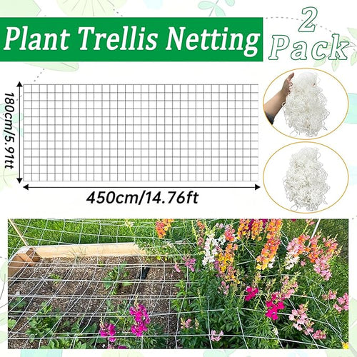 2 Pcs 6x15FT Garden Plant Trellis Netting,Heavy-Duty Grow Net Polyester Square Mesh Nets for Climbing Plants Fruits Vegetables Vines