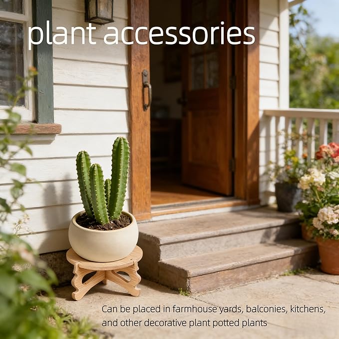 2 PCS Small Plant Stands Indoor, Round Bamboo & Wood Plant Holder Outdoor Flower Pot Stand, Wooden Display Flower Support Pedestal Board Accessories Plant Tables, Suitable for up to 4 inches