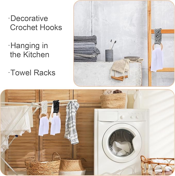 4 Pcs Kitchen Dish Towel Holder, Handmade Crochet Hanging Kitchen Towels Ring Decorative Boho Dish Towel Holder for Bathroom House Oven Washbasin, Birthday Housewarming Gift