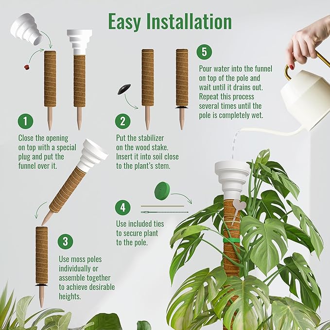 Organo Republic Moss Pole Monstera Plant Support Stakes - 26.4" Unique Self-Watering, Extendable Coco Coir Pole for Climbing Plant Supports for Potted Plants Indoor for Monstera, Pothos & More