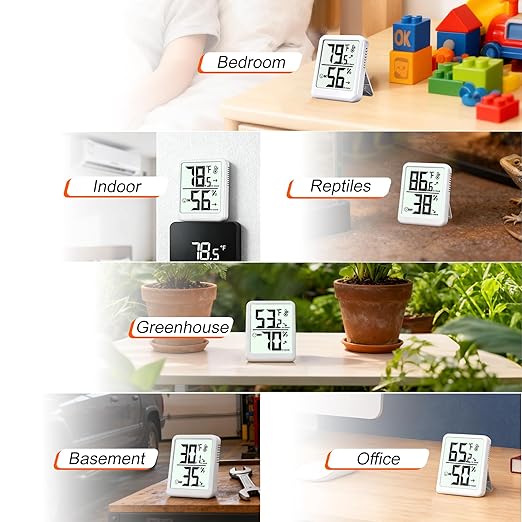 Room Thermometer Indoor Hygrometer Humidity Meter Gauge Digital Temperature and Humidity Sensor Monitor for Home Office House Pets Plants - AAA Battery Included