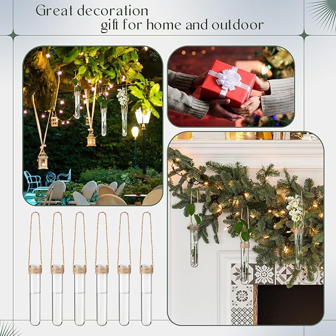 Baderke 12 Pack Plastic Hanging Propagation Tubes Propagation Station Vases Wall Hanging Plant Vase for Planters Hydroponic Office Garden Flowers Decor Lover Gift (Natural Color)