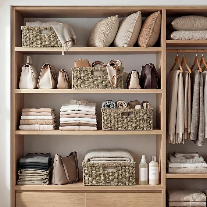 StorageWorks Large Wicker Baskets for Organizing, Seagrass Storage Basket with Built-in Handles for Pantry, Entryway, Living Room, 1 Pack