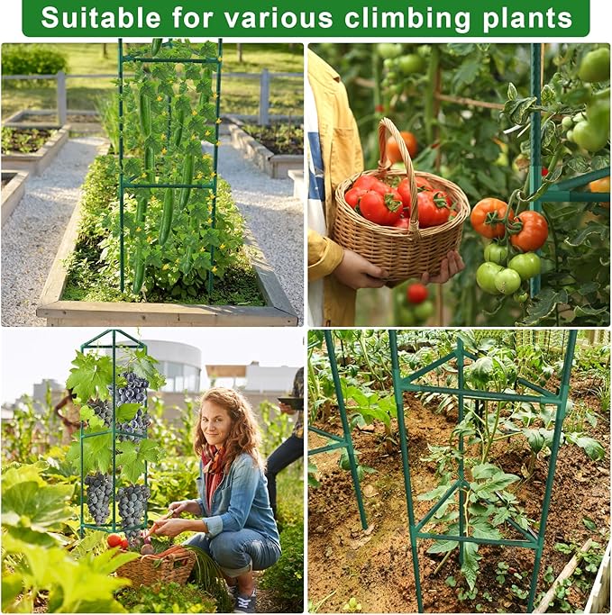 2 Pack Tomato Cages for Garden, 46.85Inches Tall Tomato Plant Support Stakes Adjustable Heavy Duty Steel Plant Tower Stakes, Updated Cucumber Trellis Garden Cages for Climbing Vegetable Flowers Fruits