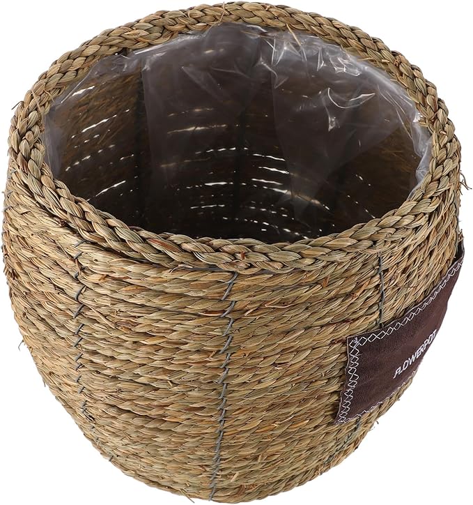 Luxshiny Handwoven Straw Wicker Basket Planter Flower Pot Decorative Storage Holder for Indoor Outdoor Garden Balcony, Medium Large Woven Rattan Plant Container