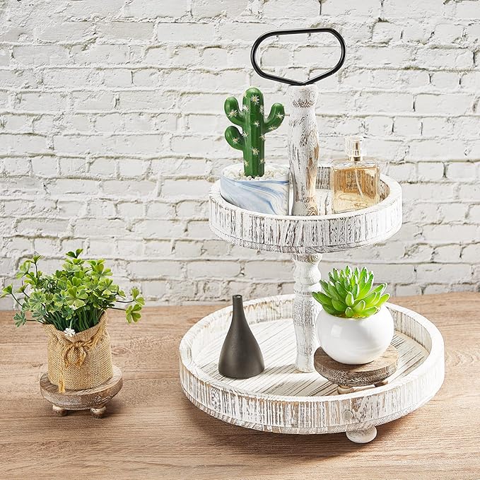 Yalikop Set of 4 Mini Wood Risers for Decor Round Wooden Riser Small Wooden Stool Display Decorative Farmhouse Rustic Wood Pedestal Stand for Plant Pot Tiered Tray Cake Food Home(Brown)