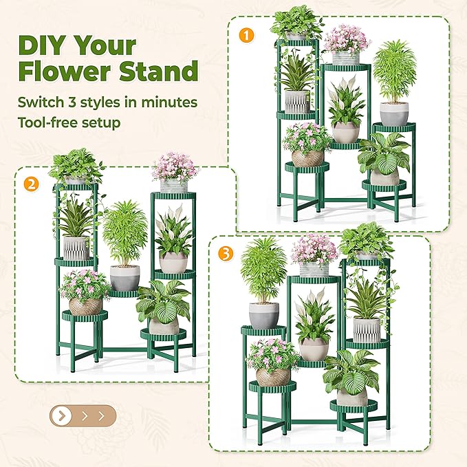 7 Tier Large Plant Stand Indoor, 7.9 Inch Wide Tall Corner Metal Plant Stands Outdoor for Multiple Plants, Folding Tiered Flower Display Holder Rack Shelf for Living Room Balcony Patio - GreenFloroma