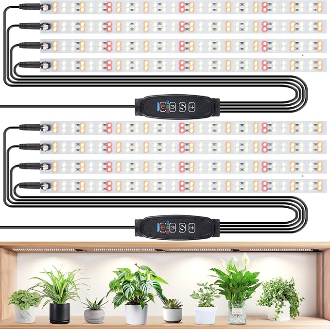 LBW Full Spectrum Grow Light Strip - Indoor Plant Grow Lights with 10 Brightness Levels & Timer (4/8/12 Hours), 480 LED Grow Lights, 2 Pack