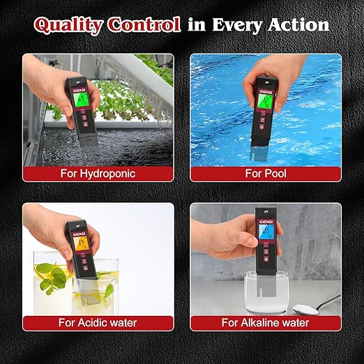 Digital pH Meter High Accuracy UL-Certified Water Tester with 6 Packs Calibration Powders Color LCD Backlit Display with pH Test Strip for Pools Hydroponics Aquariums Hot Tubs Drinking Water