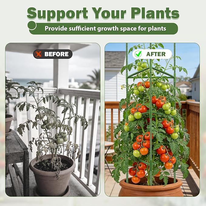 6 Pack Tomato Cage for Garden Plant Supports, Up to 53 Inch Tomato Trellis for Potted Plants, Heavy-Duty Garden Plant Stakes for Climbing Vegetables Plants Cucumber Peony Flowers, Green