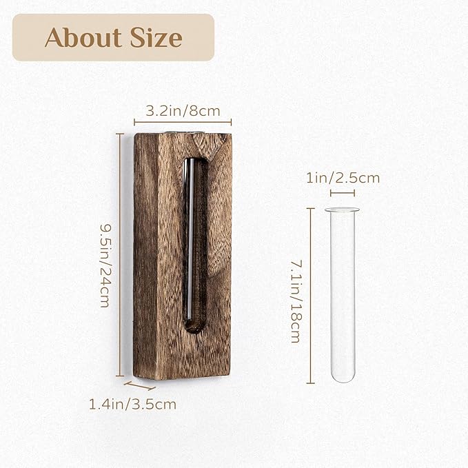 Wall Hanging Plant Propagation Station: Wood Farmhouse Wall Decor for Livingroom Kitchen - Hanging Glass Planter Tubes for Indoor Dried Flowers Eucalyptus Gifts for Women Plants Lovers