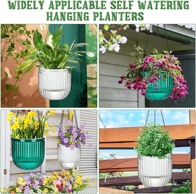Maxcheck 4 Pcs Self Watering Hanging Planters Indoor Gift 6.5'' 4.5'' Hanging Flower Pots Baskets Outdoor Self Watering Plant with 3hooks Drainage Holes for Home