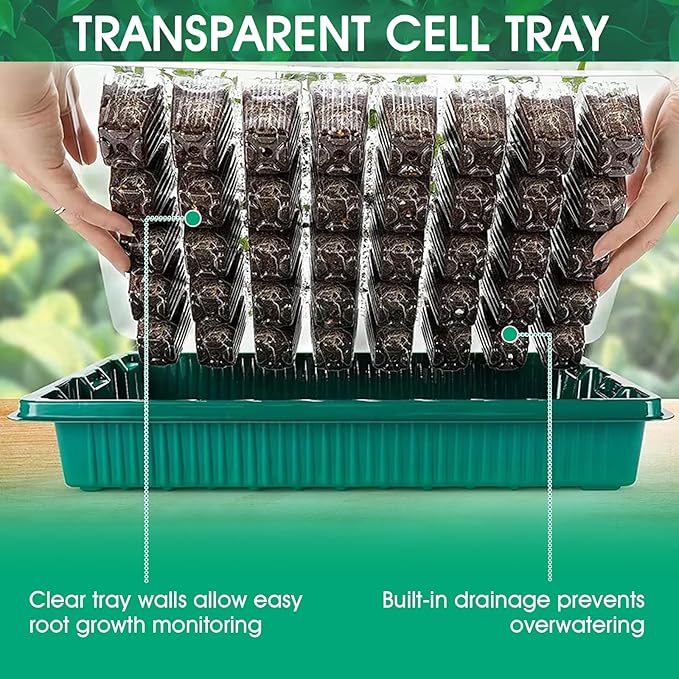 2 Pack Seed Starter Kit with Full Spectrum Grow Light 80 Cells thickened Seed Starter Tray with Humidity Dome 4 Time Setting Adjustable Brightness and Vent Germination Tray for Indoor Planting
