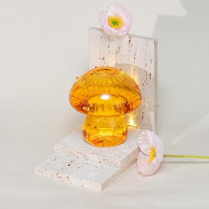 6 Pcs Colored Mushroom Glass Propagation Stations for Plant Lovers, Hydroponic Bud Vase Plant Propagation Stations Decor, Glass Terrariums for Indoor Plants, Cute Mushroom Vase Office Decor