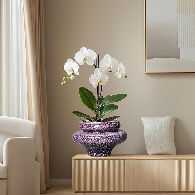 Ceramic Planters - 11 Inch Ceramic Pots for Plants with Drainage Hole, Decorative Planters for Indoor Outdoor, Unique Flower Pots, Garden Office House Decor, Gifts for Plants Lover, Purple