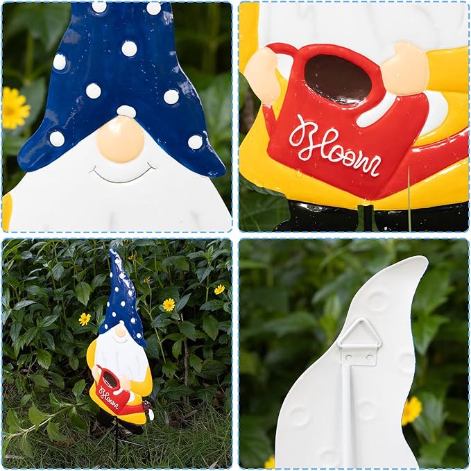 Metal Yard Signs Decor for Rust Prevention, Yard Stakes with Gnomes for Outside Garden Yard Lawn Porch Holiday Party(Blue)