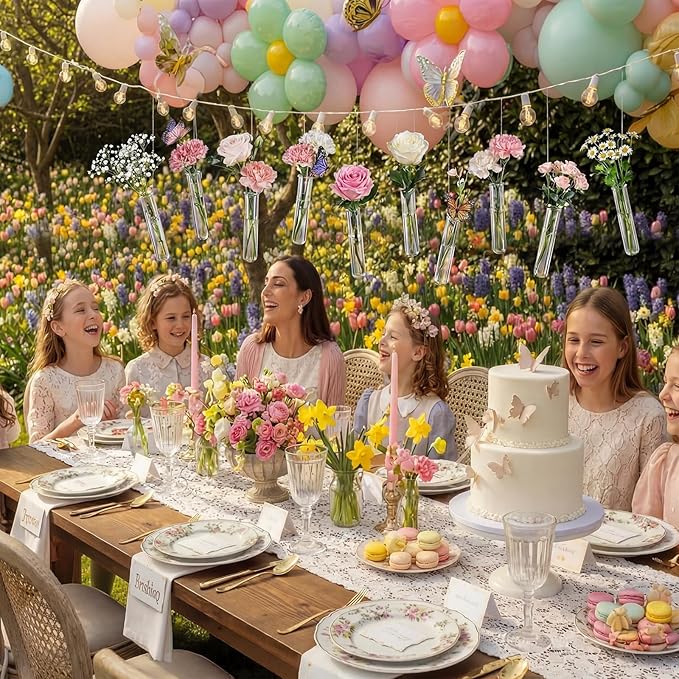Hillban 24 Pcs Spring Party Decoration Plant Propagation Tubes Plastic Wall Planter Hanging Vase Propagation Station with Rope for Hydroponic Rustic Spring Home Garden Birthday Wedding Tea Party Decor