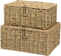 Handwoven Wicker Baskets Decorative Storage Boxes with Lids Set of 2, Natural Seagrass, Nesting Organizer Boxes for Closet, Shelf, Home Decor