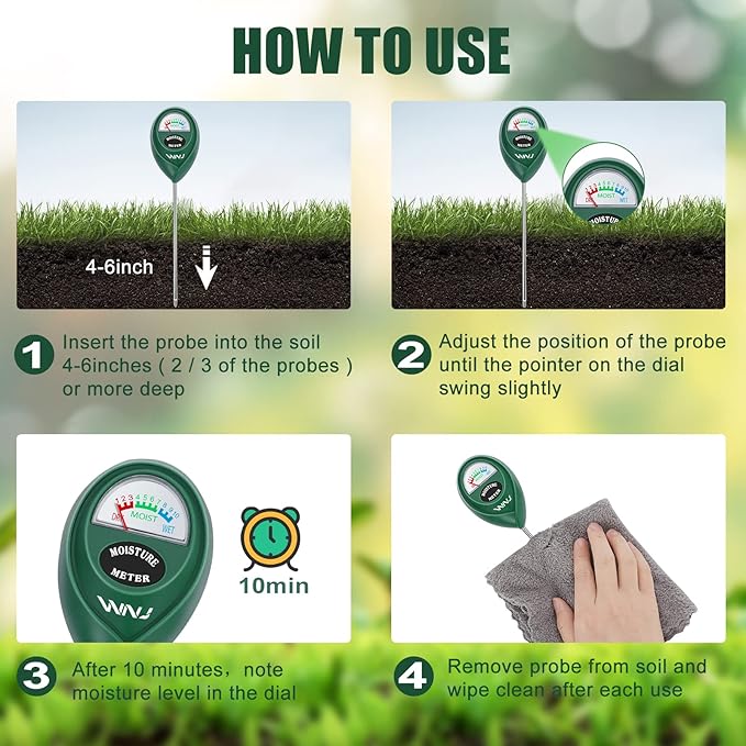 WNJ 2 Pack Soil Moisture Meter, Plant Water Monitor, Lawn Moisture Meter，Soil Hygrometer Sensor for Gardening, Farming, Indoor and Outdoor Plants