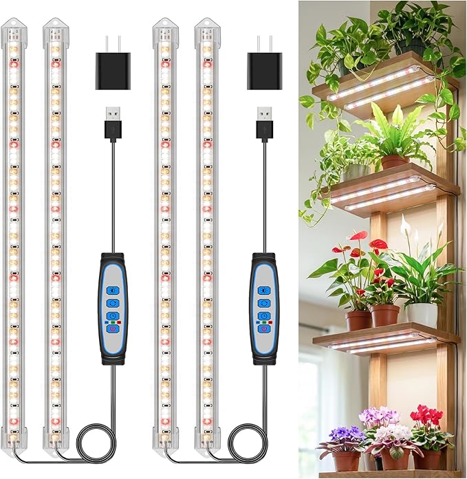 Kullsinss 16" Plant Grow Light Strips, 120 LEDs Grow Lights for Indoor Plants Full Spectrum with Upgrade Timer 6/12/16 Hrs, 5 Dimmable Levels, 2 Pack Sunlike Grow Lamp for Hydroponics Succulent