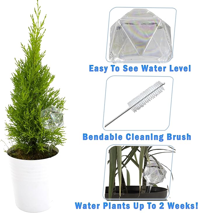 Aqua Glass Plant Watering Globes Automatic Self Watering Plant Insert Spike Orbs - Indoor Outdoor Plant Drip Irrigation - For Flowers, Herbs, Houseplants (Iridescent Diamond Globes, 4, Units)
