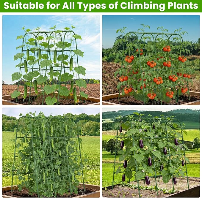 Cucumber Trellis for Raised Bed, U-Shape Garden Trellis for Climbing Plants Outdoor, Metal Arch Vegetables Trellis, Plant Support for Grape Vine Beans Squash Peas Flower