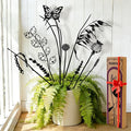 Decorative Metal Flowers for Outside, Rustic Metal Garden Stakes for Potted Plants, Metal Plants Outdoor Decor Vintage Rust Finish, Gift-Boxed Nature Meadow Garden Decor (Black_Butterfly Meadow Set)