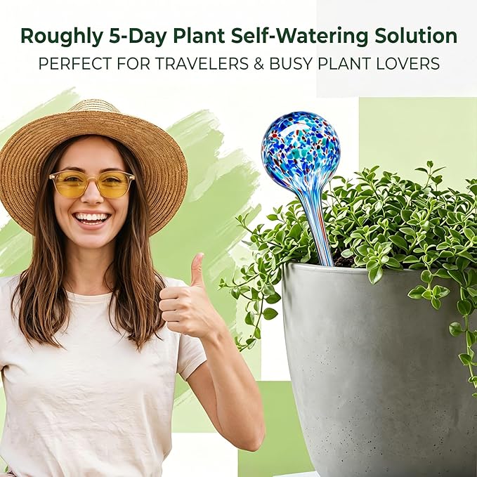 Self Watering Globes, 6 Pack Plant Watering Globes, Glass Automatic Auto Plant Water Bulbs for Indoor & Outdoor Plants,Multicolor Medium, for Daily Use，Vacation Hydration Devices,watering Can Outdoor