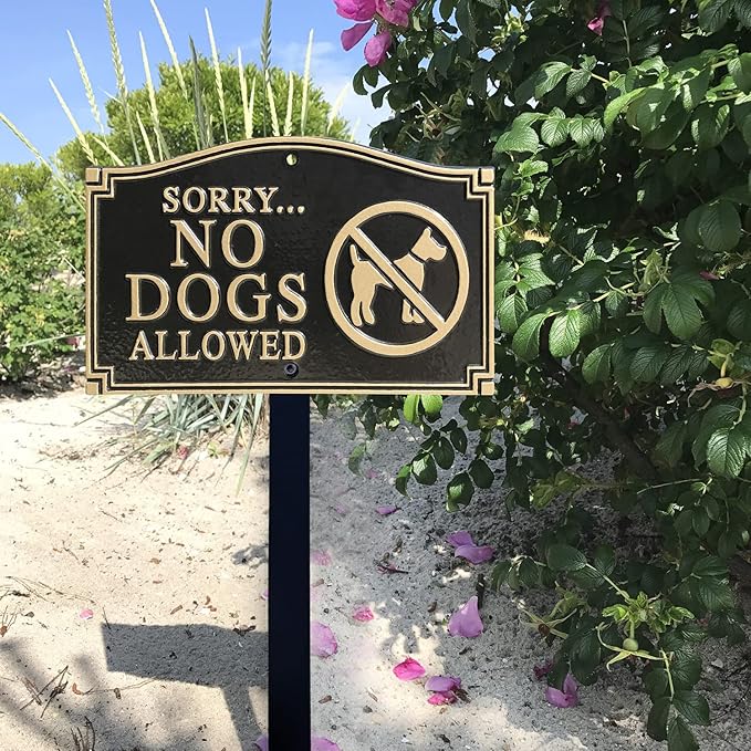 SmartSign “Sorry... No Dogs Allowed” GardenBoss Statement Plaque | 5.75" x 9.5" Aluminum Plaque with 18" Black Lawn Stake, Made in USA