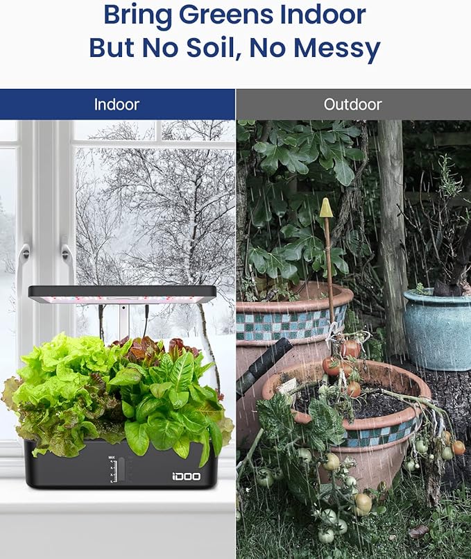 iDOO Mothers Day Gifts, Hydroponics Growing System Kit 12Pods, Indoor Herb Garden, with LED Grow Light, Built-in Fan, Auto-Timer, Adjustable Height Up to 11.3", for Home School Office, Gifts for Women