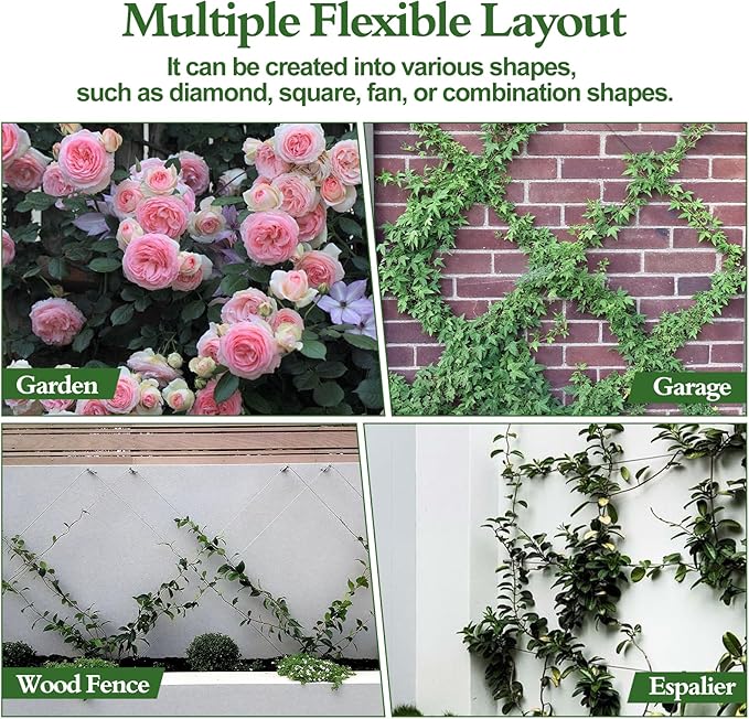 SPECILITE Wire Trellis for Climbing Plants Outdoor, 12-Set T316 Stainless Steel Wall Trellis Kit, 1/8in x 60ft Ropes with Cable Cutter, Espalier System for Fence Wall and Garden DIY