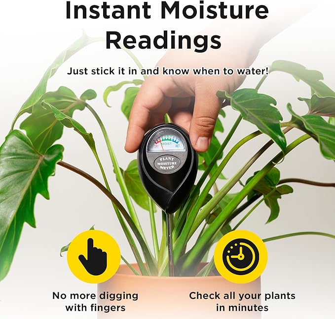 Classy Casita Soil Moisture Meter - Hygrometer Sensor Tool for Indoor and Outdoor Plants - Monitoring Water Levels in Soil House, Gardening, Farm, Lawn, Potted Care - No Batteries Required - Black