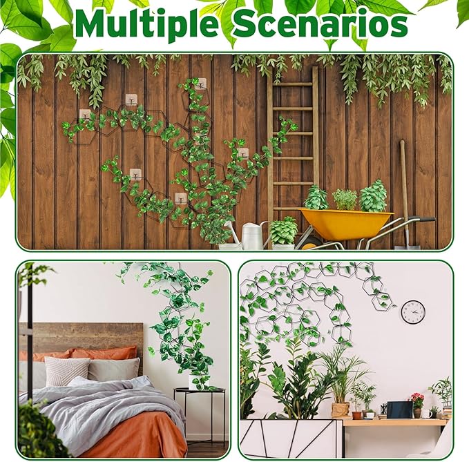 Hysagtek Chain Trellis for Climbing Plants Indoor & Outdoor, 18 Pcs Plant Trellis with Connect-Hooks, No-Trace Nails & Wire Ties, DIY House Plant Accessories for Monstera, Pothos, Ivy, Wisteria