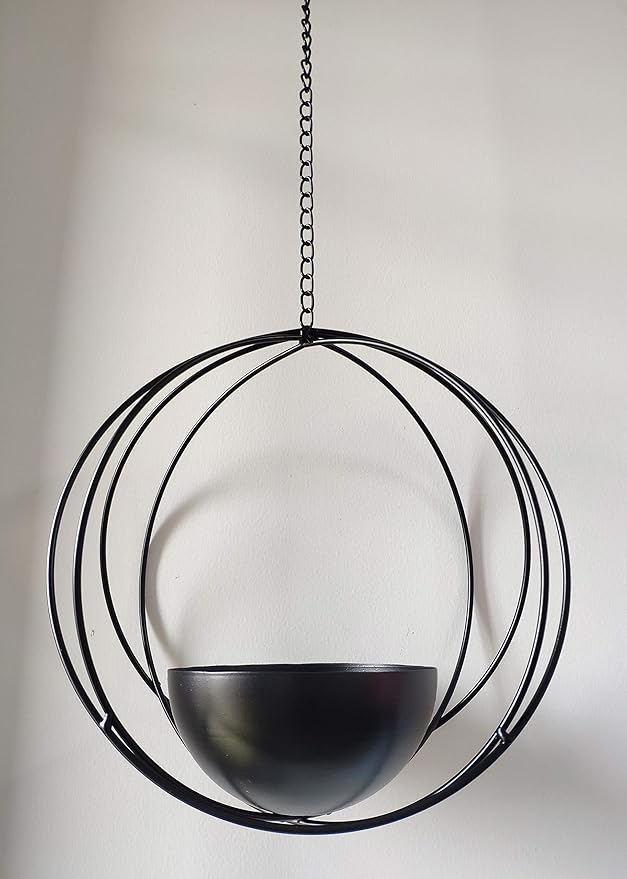 RISEON Boho Black Metal Plant Hanger,Metal Geometric Hanging Planter, Modern Planter, Mid Century Air Plant Holder Stand, Minimalist Planter for Indoor Outdoor Home Wedding Decor