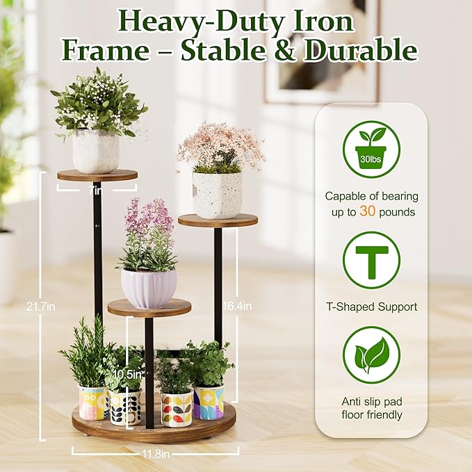 3 Tiered Tall Plant Stand, Wood Plant Shelf Corner Flower Pot Stands, Heavy Duty Plant Shelf for Living Room Balcony Garden Patio