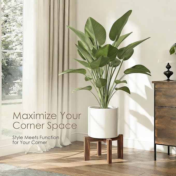 Leaf&lull Plant Stands for Indoor Plants Farmhouse Round Wood Plant Pedestal Decorative Wooden Display Rack Heavy Duty Flower Planter Base for Tabletop Corner Walnut 3 Pack