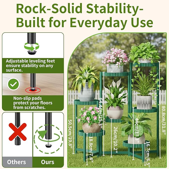 7 Tier Large Plant Stand Indoor, 7.9 Inch Wide Tall Corner Metal Plant Stands Outdoor for Multiple Plants, Folding Tiered Flower Display Holder Rack Shelf for Living Room Balcony Patio - GreenFloroma