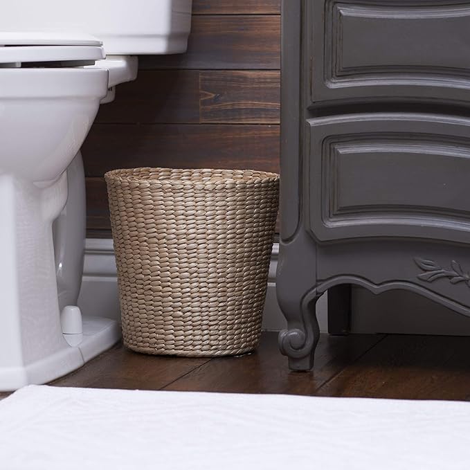 Household Essentials Handwoven Cattail Wicker Waste Basket, Natural