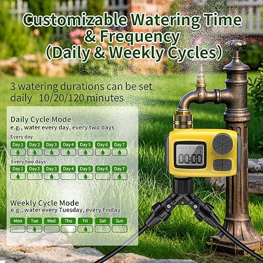 165FT Drip Irrigation System with Timer, Automatic DIY Garden Watering Kit with 1/2" & 1/4" Tubing, Solid Brass Connectors & Adjustable Sprayers for Plants, Garden, Lawn, Greenhouse, Raised Beds